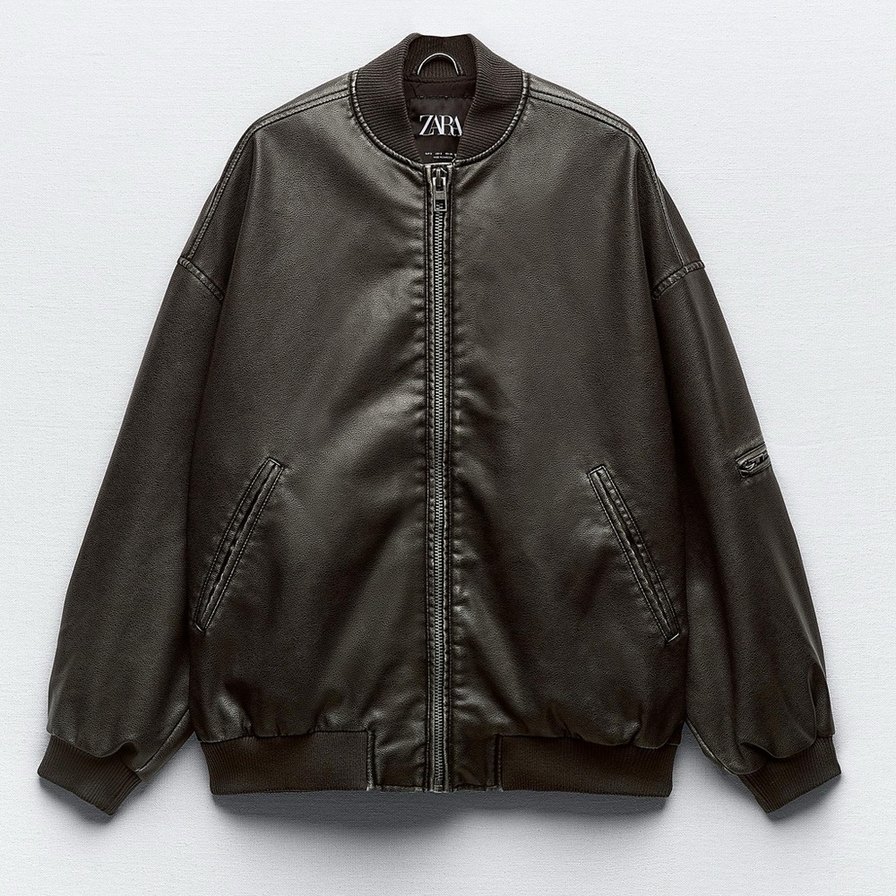 Zara Oversized Faux Leather Bomber Jacket Size Small